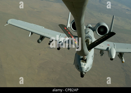 Ein Idaho Air National Guard A-10 Thunderbolt II, von der 190 Fighter Squadron, Boise, Idaho empfängt von einem 151 Luftbetankung Flügel KC-135 während einer Schulung Betrieb 9 in der Nähe von Wendover in Utah. Der 151 ARW unterstützt routinemäßig Flugbetrieb in den westlichen Vereinigten Staaten. Stockfoto