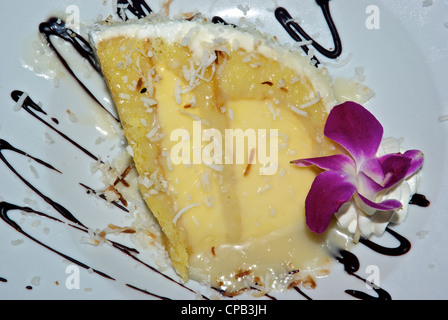 Pina Colada Kuchen Kokosflocken Sahne Pudding Füllung dessert Stockfoto