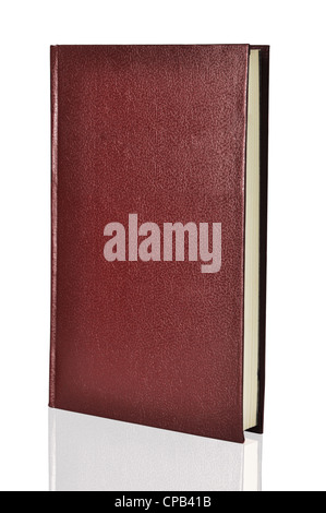 Leere rote Hardcover Bucheinband bereit für Text oder Grafik isoliert auf weiss Stockfoto