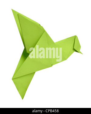 Papier Origami-Kolibri auf weißem Hintergrund mit Beschneidungspfad Stockfoto