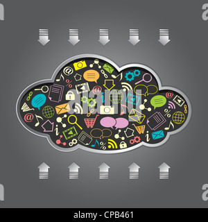 Cloud computing mit apps auf grauem Hintergrund Stockfoto