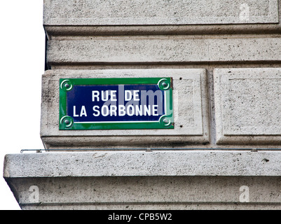 In der Sorbonne Street ist befindet sich La Sorbonne, Ne der ältesten Universität der Welt, im 12. Jahrhundert gegründet Stockfoto