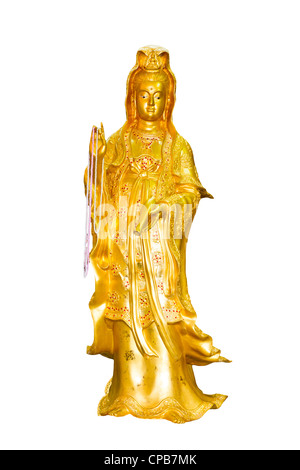 Goldene Guanyin isoliert auf weißem Hintergrund Stockfoto