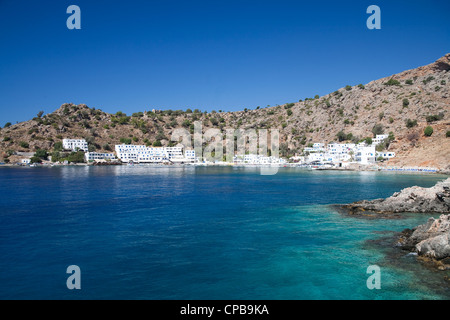 Die sonnigen Dorf Loutro auf der Südküste von Kreta, das Dorf ist nur per Boot oder zu Fuß erreichbar. Stockfoto