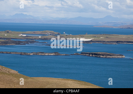 Insel Sanday aus Isle Canna auf den kleinen Inseln, Schottland Stockfoto