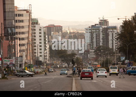 Churchill Avenue - Zentrum von Addis Abeba, Äthiopien. Stockfoto