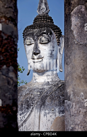 Buddha-Statue im Wat Mahathat Tempel ruiniert Sukhothai. Hauptstadt des Königreichs Thailand im 13. Und 14. Jahrhundert Stockfoto