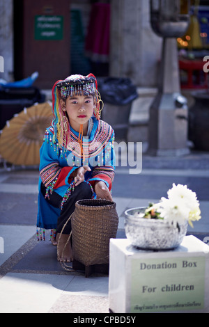 Lisu Kind Thailand. Northern Hill Stamm, Lisu Mädchen in traditioneller Tracht. Thailand Kind, Südostasien. Stockfoto