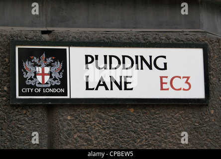 Straßenschild der Pudding lane Stockfoto
