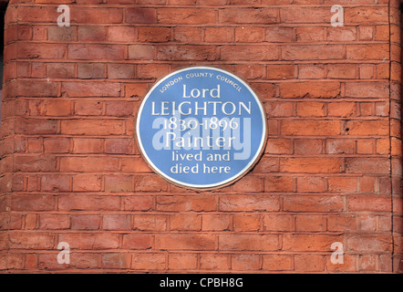 Blaue Plakette, Lord Leighton auf Leighton House Museum in Holland Park Road, London, UK. Stockfoto