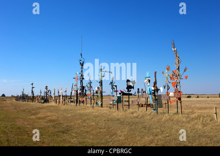 Attraktionen am Straßenrand, bunten Metall Frühstücksterrasse, Highway 54, Mullinville, Kansas, USA Stockfoto