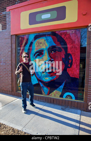 Obama-Wandbild, Westport, Kansas City in Missouri Stockfoto