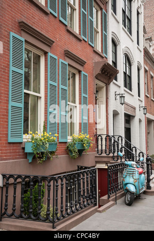 Malerische Brownstones, Washington Square Gegend, NYC Stockfoto