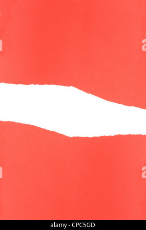 Hintergrund - Riss rotes Papier auf weißem Hintergrund Stockfoto