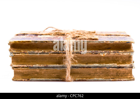 Drei alte Bücher gestapelt Stockfoto