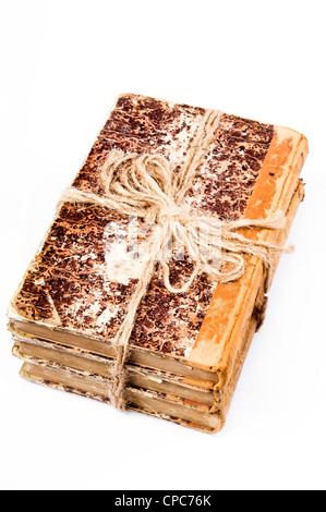 Drei alte Bücher gestapelt Stockfoto