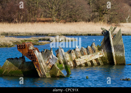 Schiff Wrack auf dem Hamble River, auf dem Solent Weise, Hampshire, England Stockfoto