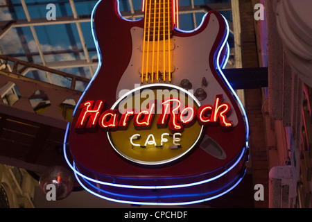 Hard Rock Cafe Zeichen der Printworks Manchester. Stockfoto