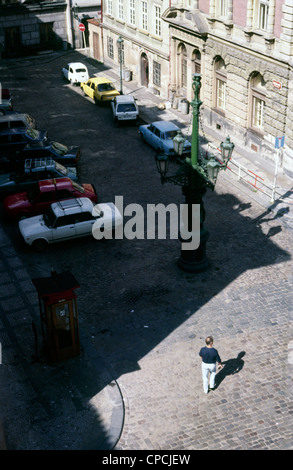 Parkplatz in Staro Mesto. Prag - Tschechische Hauptstadt im letzten Jahrzehnt des Kommunismus Regime. Foto im Jahr 1988. Jahr. Stockfoto