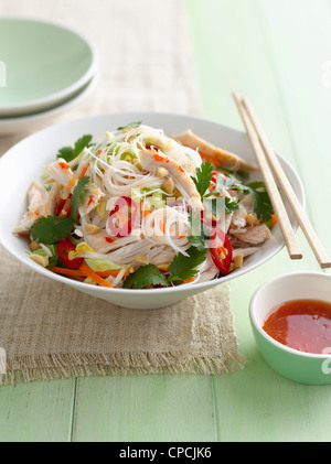 Teller mit Huhn mit Nudeln Stockfoto