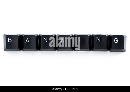 Computer-Tasten, die Schreibweise des Wortes banking auf weißem Hintergrund Stockfoto