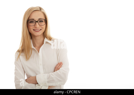 junge erfolgreich Business-Frau isoliert auf weißem Hintergrund Stockfoto