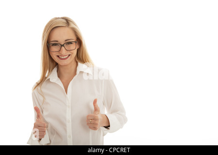 junge erfolgreich Business-Frau isoliert auf weißem Hintergrund Stockfoto