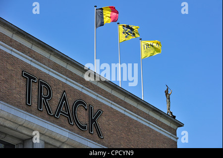 TRACK-Logo auf das Stadt-Museum für zeitgenössische Kunst / SMAK während der 2012 temporäre Ausstellung moderner Kunst in Gent, Belgien Stockfoto