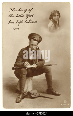 Postkarte, die vom Soldaten während des ersten Weltkriegs an seinen Schatz geschickt wurde, romantische Liebesromane romantischer Grußkarte Großbritannien Stockfoto