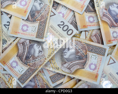 Hintergrund des polnischen Zloty 200 Banknoten Stockfoto