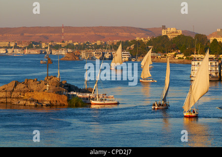 Feluken am Fluss Nil, Assuan, Ägypten, Nordafrika, Afrika Stockfoto