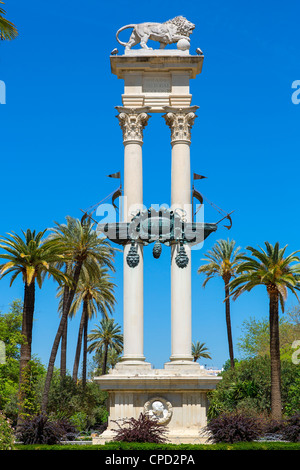 Sevilla, Christopher Columbus-Denkmal in Murillo Gärten Stockfoto