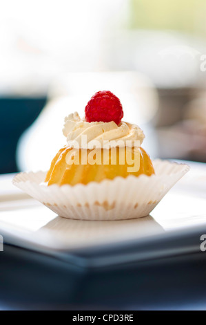 Eine Torte mit einer Himbeere Stockfoto