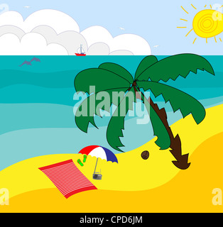Ruhen Sie auf einem tropischen Strand unter einer Palme Stockfoto