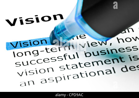 Das Wort, das Vision blau mit Filzstift markiert Stockfoto