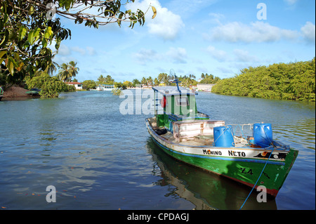 Brasilien Pirangi Sul, Rio Grande Norte nordöstlichen Brasilien Fischerboot im Fluss Landschaft sonnigen Tag mit blauem Himmel Stockfoto