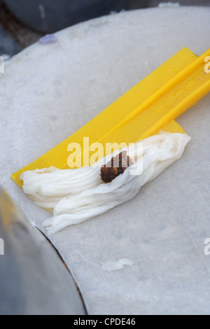 Thai Kaufmann kochen Thai Vorspeise, KHAO KREAB PAK MOR Stockfoto