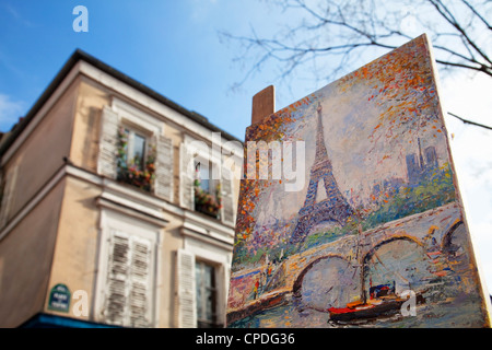 Gemälde zum Verkauf in die Place du Tertre, Montmartre, Paris, Frankreich Stockfoto