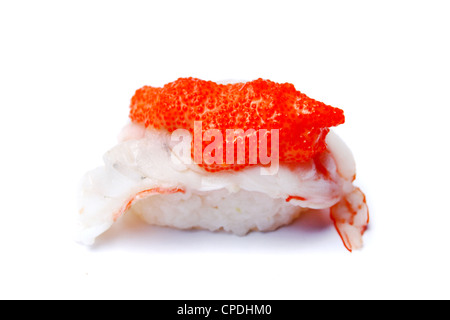 Garnelen oder Shrimps Nigiri Sushi mit fliegender Fisch-Ei Stockfoto