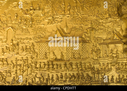 Vergoldete Basrelief, Wat Mai komplexe, Luang Prabang, Laos, Indochina, Südostasien, Asien Stockfoto