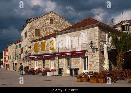 Riva Backbord Promenade Stari Grad Hvar Island Kroatien Europas Stockfoto