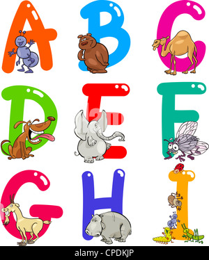 Cartoon-bunte Alphabet-Set mit lustigen Tieren Stockfoto