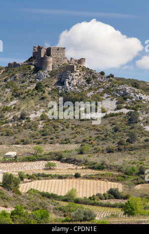 Die Katharer-Burg Aguilar in Languedoc-Roussillon, Frankreich, Europa Stockfoto