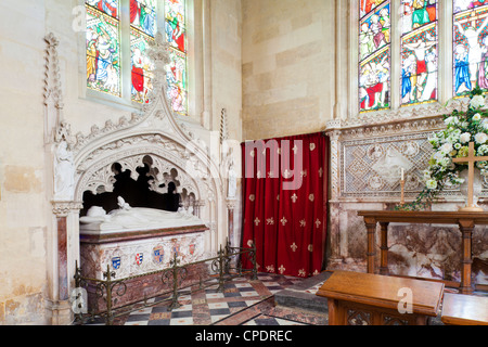 Das Grab von Katherine Parr (1512-1548) in Sudeley Castle Chapel in der Nähe von Cotswold Stadt von Winchcombe, Gloucestershire. Stockfoto