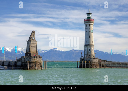 Lindau, Hafen, bayerischem Löwen, Leuchtturm, Bayern, Deutschland Stockfoto