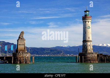 Lindau, Hafen, bayerischem Löwen, Leuchtturm, Bayern, Deutschland Stockfoto