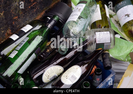 Leere Wein Apfelwein Glas Bierflaschen recycling Stockfoto