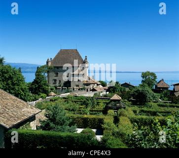 Schloss und Jardin des Cinq Sens (Garten der fünf Sinne), Yvoire, Genfer See (Lac Léman), Rhone-Alpes, Frankreich, Europa Stockfoto