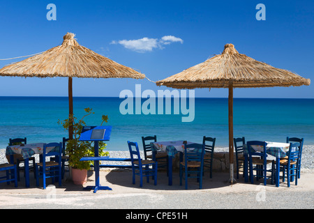 Strand Café, Kato Zakros, Lasithi, Kreta, griechische Inseln, Griechenland, Europa Stockfoto