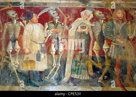 Detail der Totentanz-Fresko aus dem Jahre 1475, Kapelle der Muttergottes von Felsen, Beram, Istrien, Kroatien, Europa Stockfoto